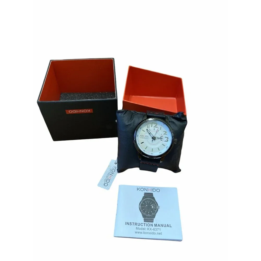 KONXIDO KX-6329 Mens Waterproof Watch With‎ Genuine Leather Band & Chronograph